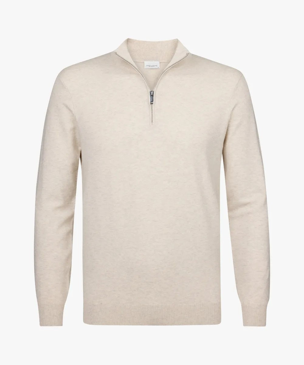 Herren feiner Troyer mit kurzem Reißverschluss, geripptem Saum und Merino-Mix – Cavarno
