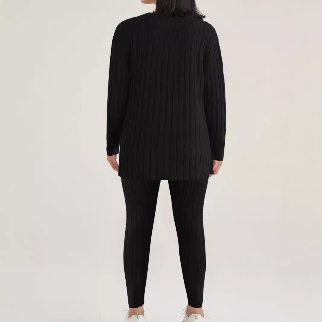 Damen Geripptes Feinstrick-Relax-Set mit Oversize-Pullover und schlanker Joggerhose Echoarchiv