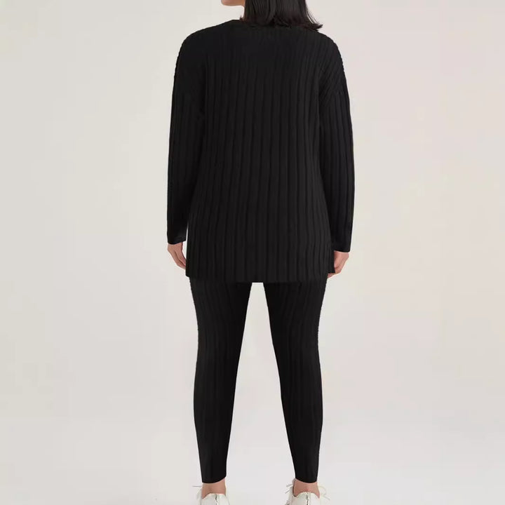 Damen Geripptes Feinstrick-Relax-Set mit Oversize-Pullover und schlanker Joggerhose Echoarchiv