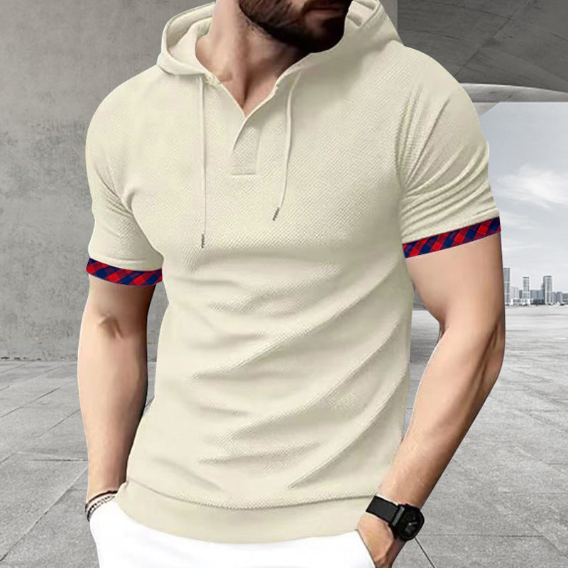 Herren Polo Shirt mit Kapuze und dekorativem Ärmelabschluss Echoarchiv