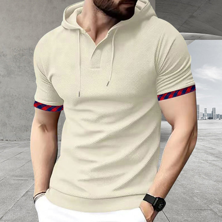Herren Polo Shirt mit Kapuze und dekorativem Ärmelabschluss Echoarchiv