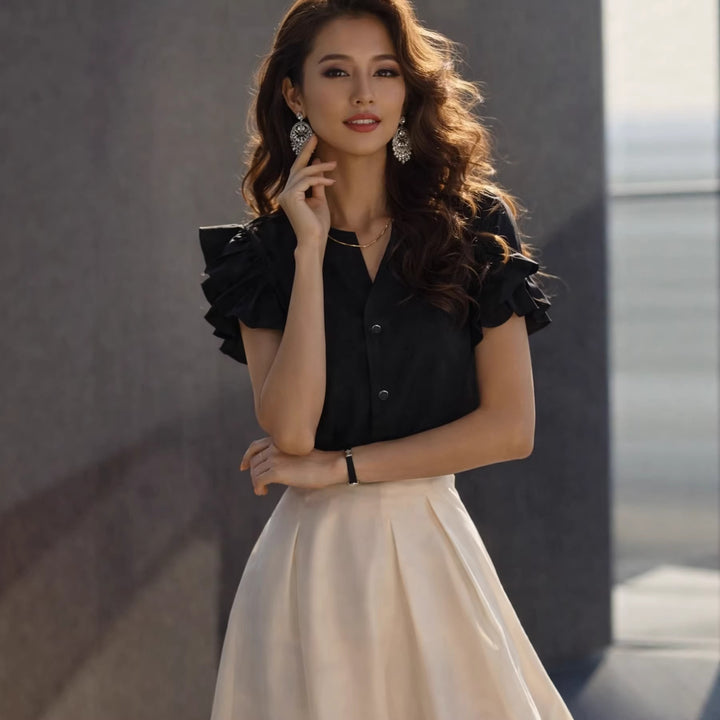 Damen Elegante Bluse mit Rüschendetails im schlichten Design Echo Archiv
