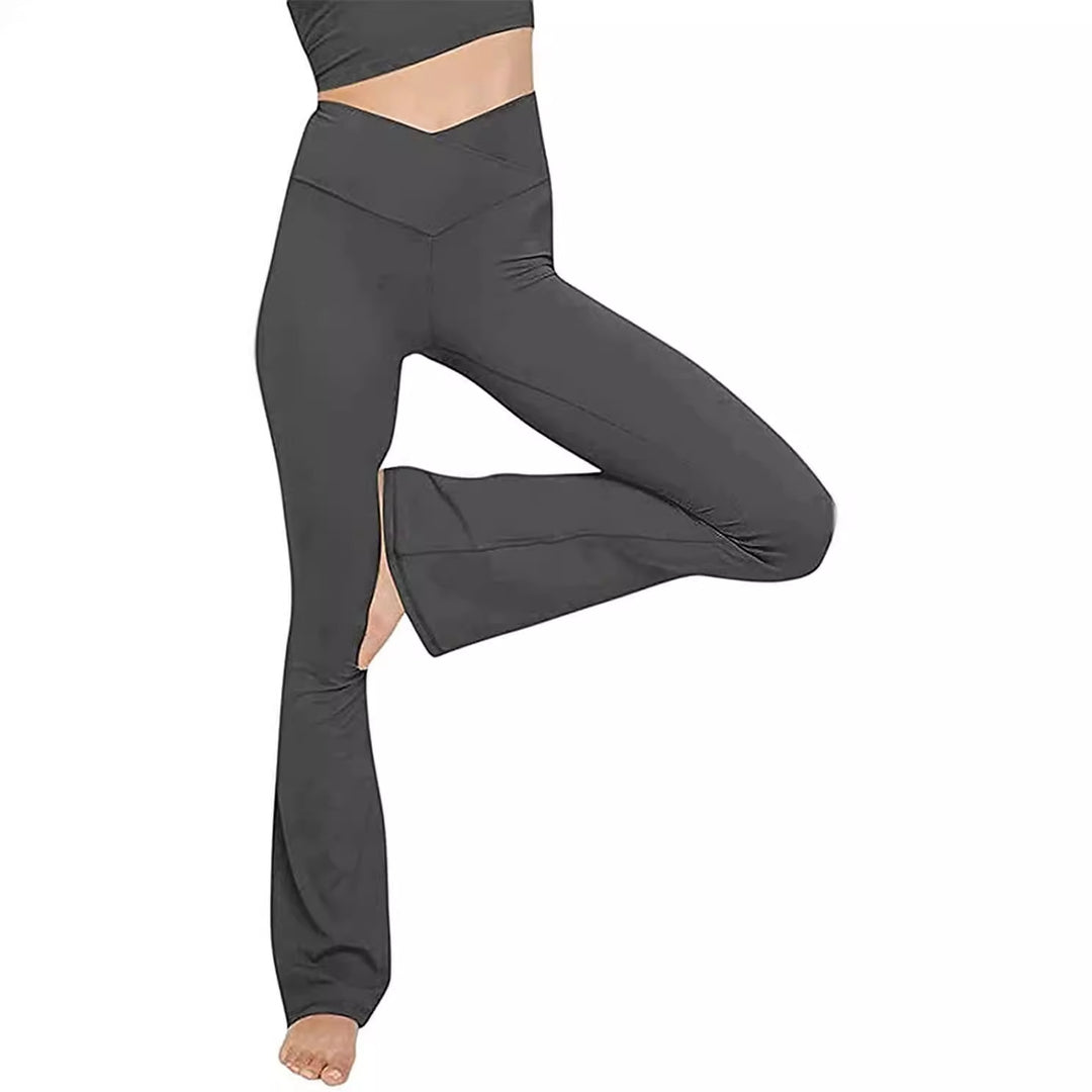 Damen nan taillenhohe Yogahose mit überkreuztem Bund und ausgestelltem Saum mit Schlitz Echo Archiv