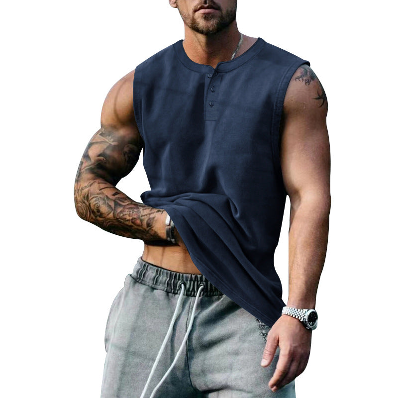 Herren ärmelloses Henley-Shirt mit Knopfleiste und weichem Baumwollmix Echoarchiv