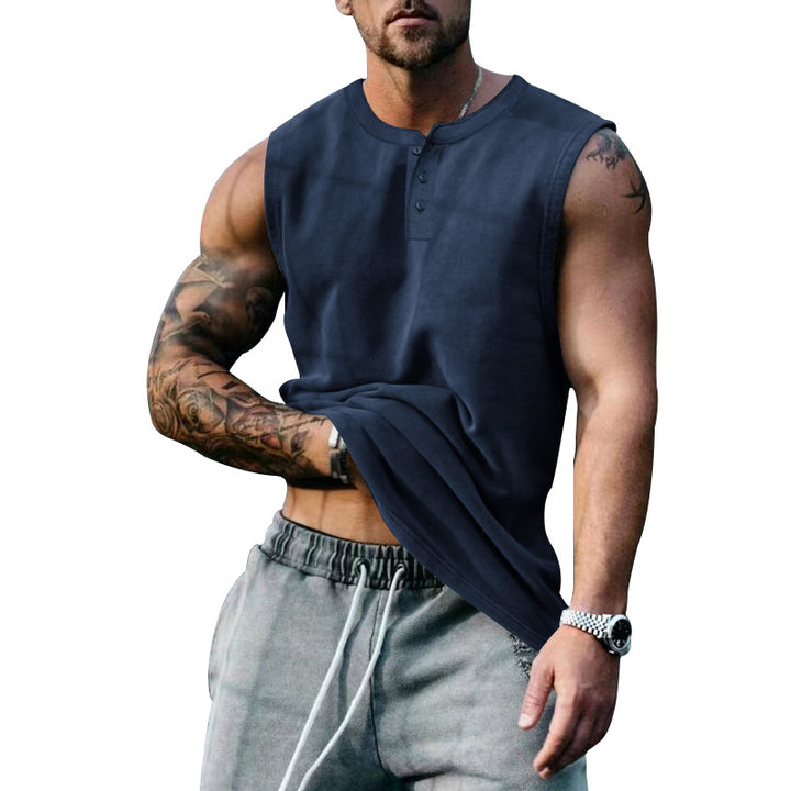 Herren ärmelloses Henley-Shirt mit Knopfleiste und weichem Baumwollmix Echoarchiv