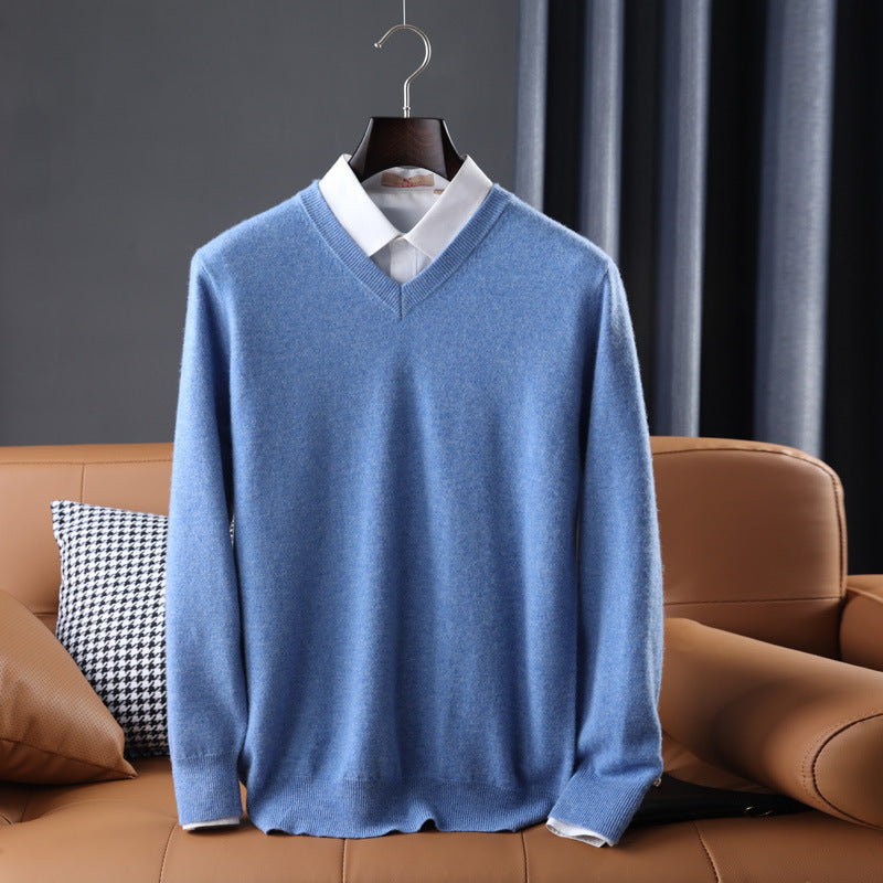 Herren Slim-Fit Rundhalspullover aus feinem Kaschmir-Mix mit dezenter Rippenkante Echoarchiv