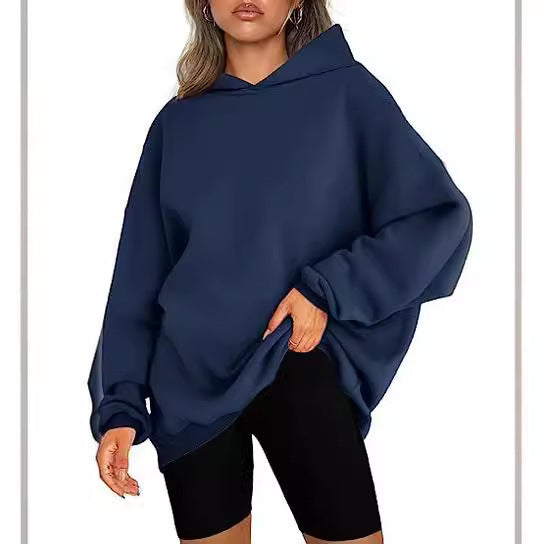 Damen nan oversized Kapuzenpullover im Boxy-Cut mit innen angerautem Fleece, überschnittener Schulter und verlängertem Rückenteil Echo Archiv