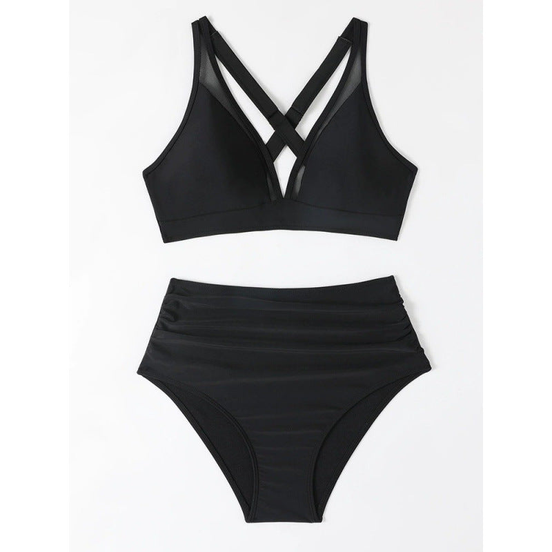 Damen Bikini-Set mit hoch geschnittenem Höschen und modernem Kreuz-Riemen-Design Echo Archiv