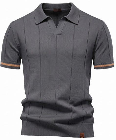 Herren nan strukturiertes Feinstrickpoloshirt mit offenem Reverskragen Echo Archiv