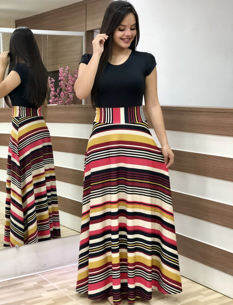Damen Elegantes Maxikleid mit grafischem Druck und flexiblem Bund Echo Archiv