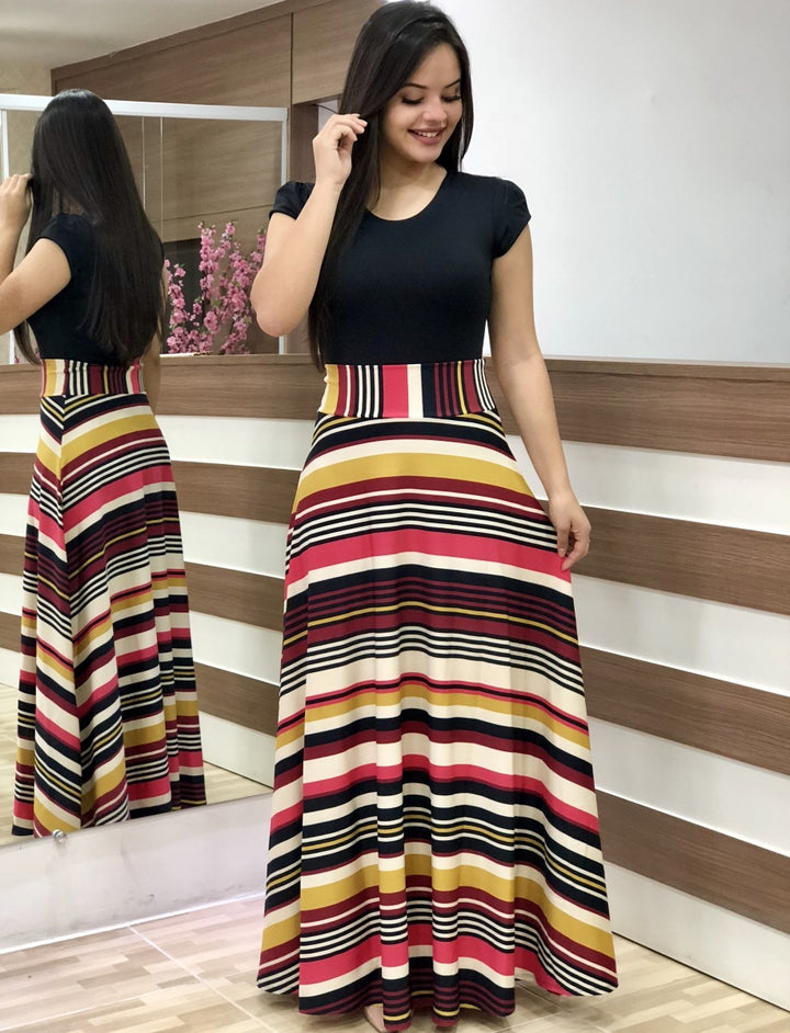 Damen Elegantes Maxikleid mit grafischem Druck und flexiblem Bund Echo Archiv