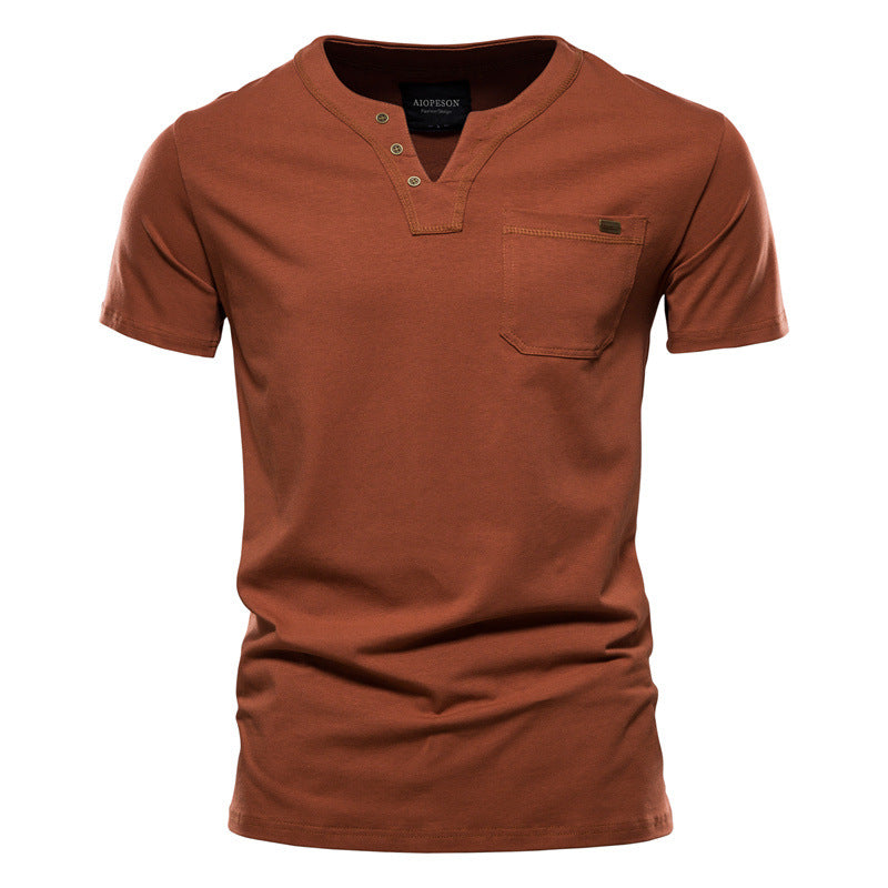 Herren Kurzarm-Shirt mit modernem Henley-Ausschnitt und Brusttasche Echoarchiv