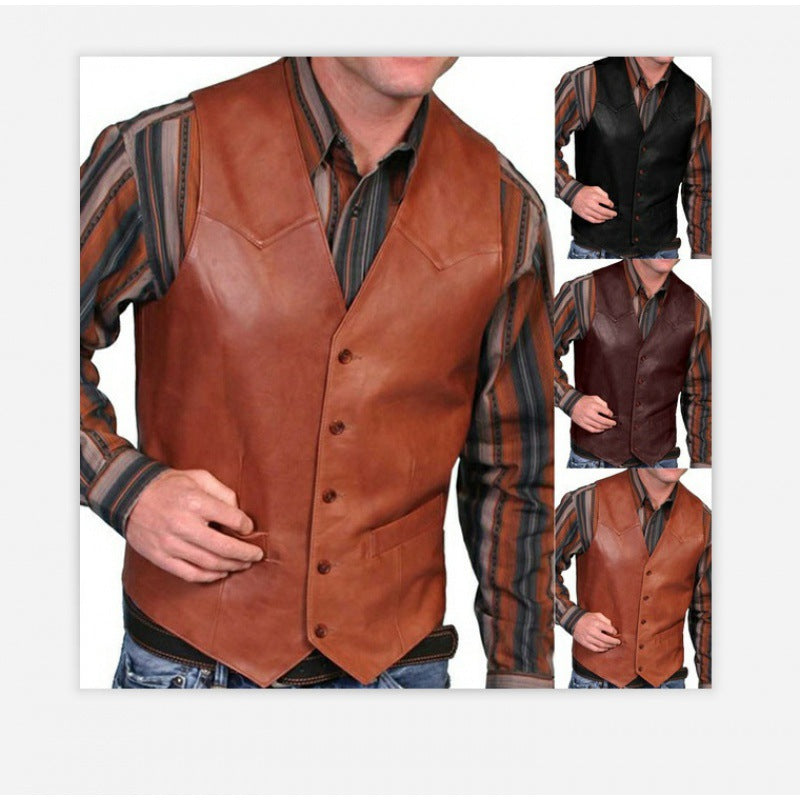 Herren nan taillierte Lederweste mit Western-Details, V-Ausschnitt und zwei Eingrifftaschen Echo Archiv