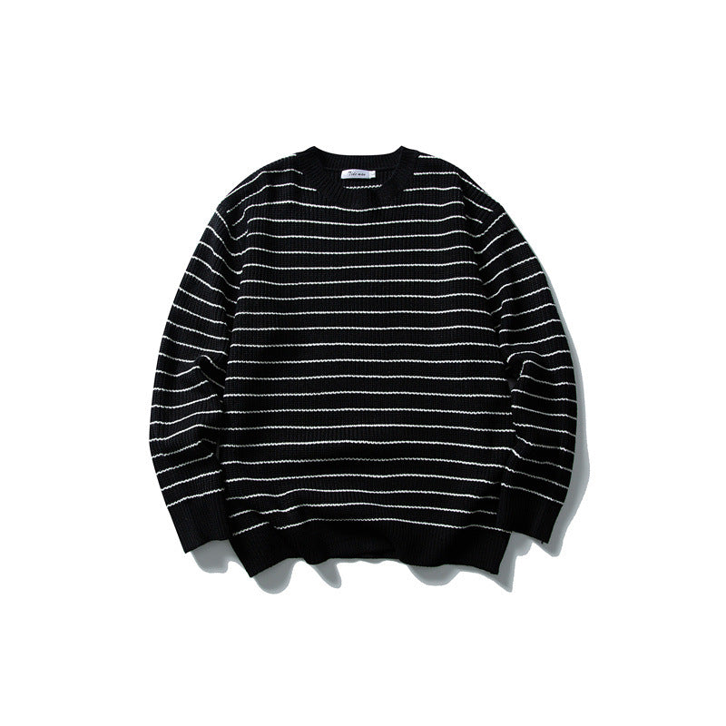 Unisex Breitripp-Strickpullover mit maritimem Streifenmuster und geradem Saum Echoarchiv