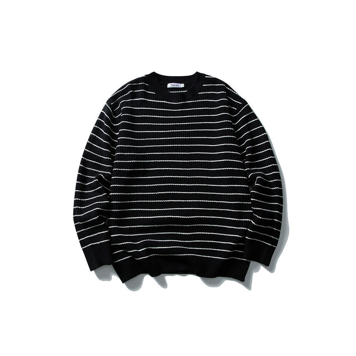 Unisex Breitripp-Strickpullover mit maritimem Streifenmuster und geradem Saum Echoarchiv