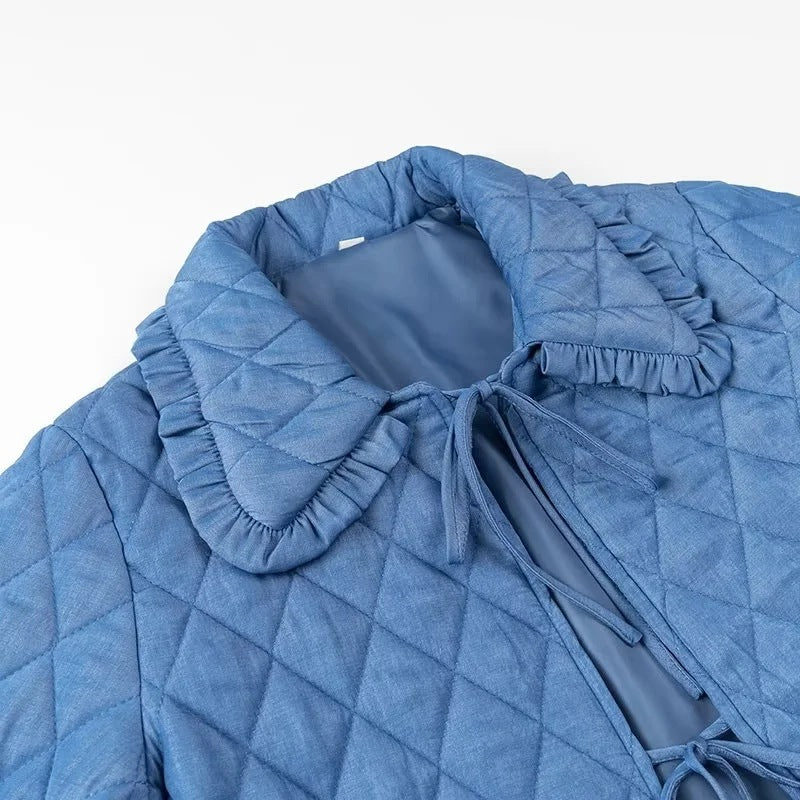 Damen Steppjacke im Vintage‑Look mit Rüschenkragen und Bindebändern Echo Archiv