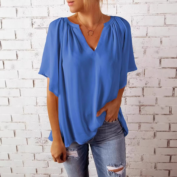 Damen lockeres Blusenshirt mit V-Ausschnitt und luftigen Ärmeln Echo Archiv