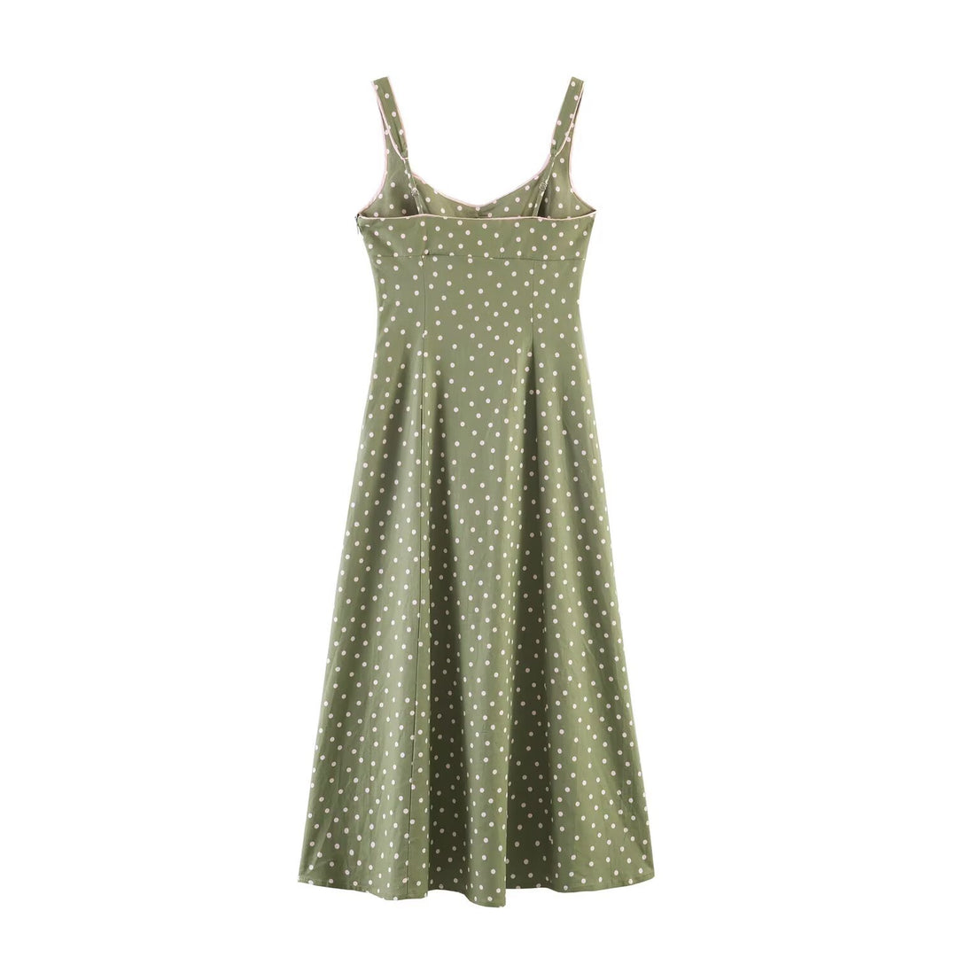 Damen Vintage-inspiriertes Träger-Midikleid mit taillierter Schnittführung und durchgehender Knopfleiste Echo Archiv