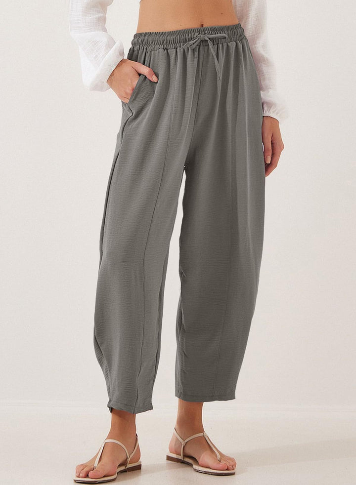 Damen Bequeme, weit geschnittene Sommerhose mit elastischem Bund und seitlichen Taschen Echo Archiv