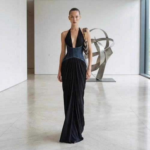 Damen Elegantes Maxi-Kleid mit tiefem V-Ausschnitt und figurformendem Oberteil Echo Archiv