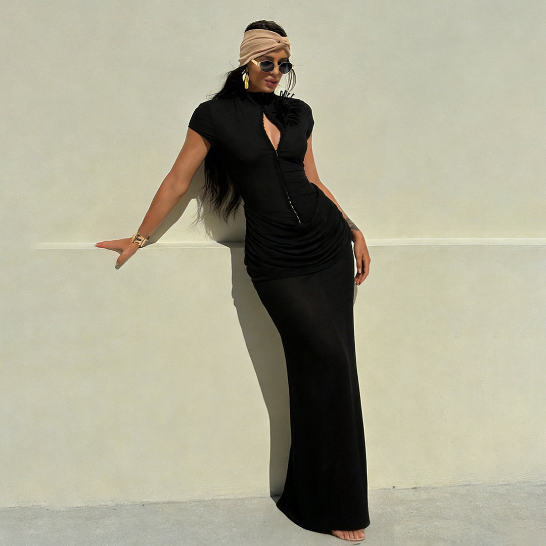 Damen Langarm Maxikleid mit raffiniertem Schnitt und eleganter Knopfdetail Echo Archiv