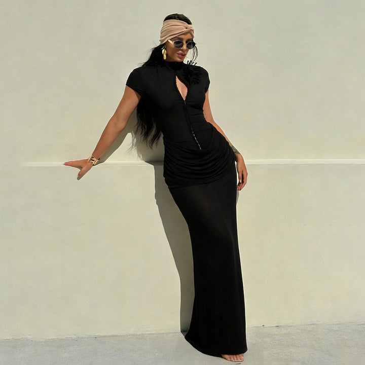 Damen Langarm Maxikleid mit raffiniertem Schnitt und eleganter Knopfdetail Echo Archiv