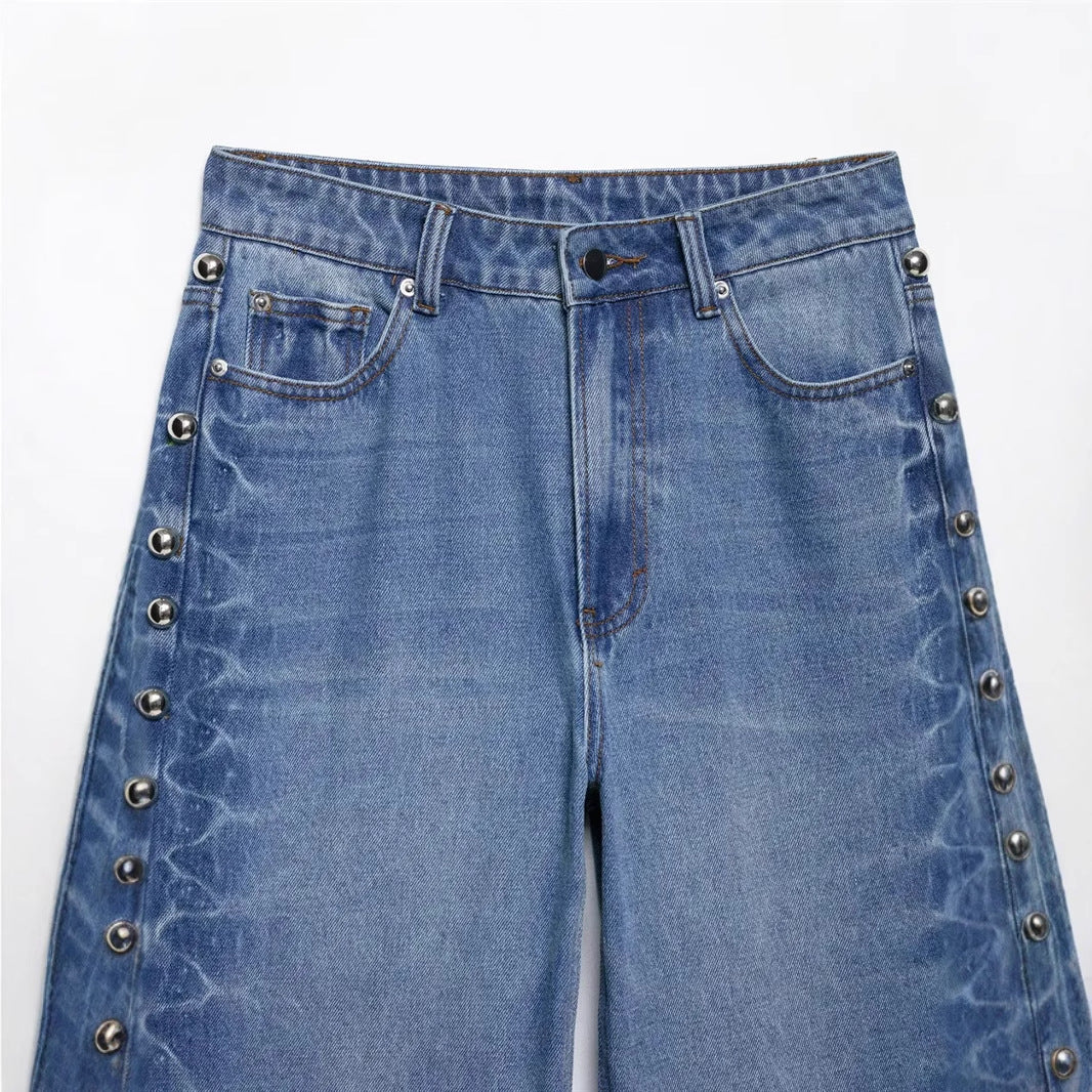 Damen nan weite Highwaist Jeanshose mit Metallösen und seitlicher Schnürung Echo Archiv