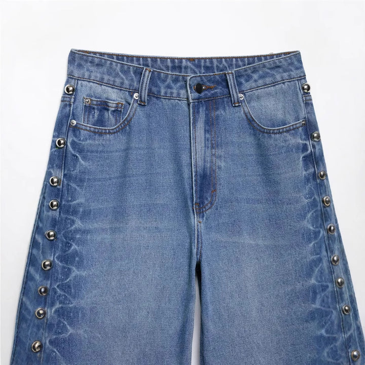Damen nan weite Highwaist Jeanshose mit Metallösen und seitlicher Schnürung Echo Archiv