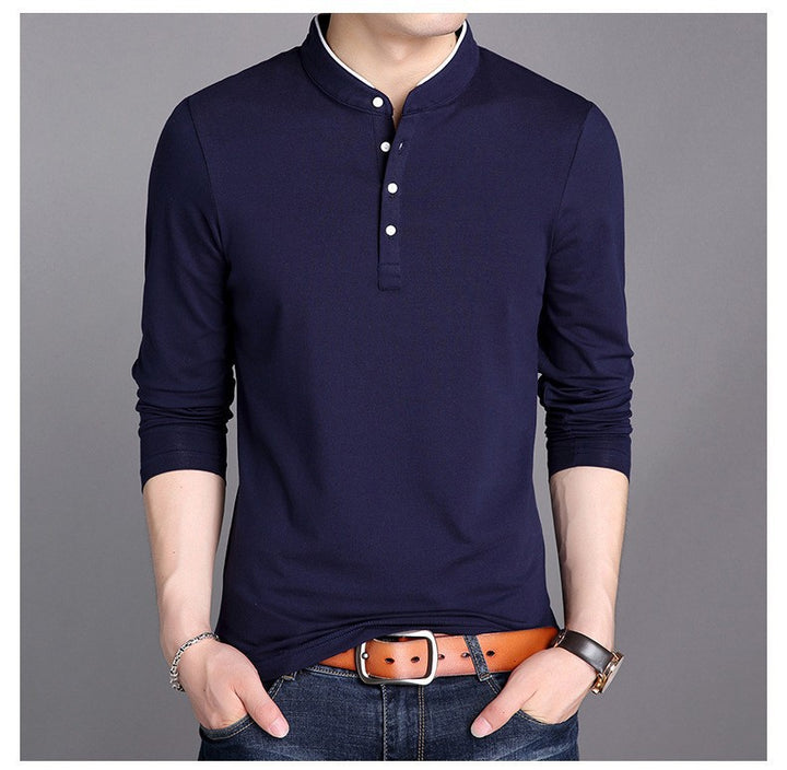 Herren langärmliges Polohemd mit modernem Stehkragen und eleganten Knopfdetails Echoarchiv