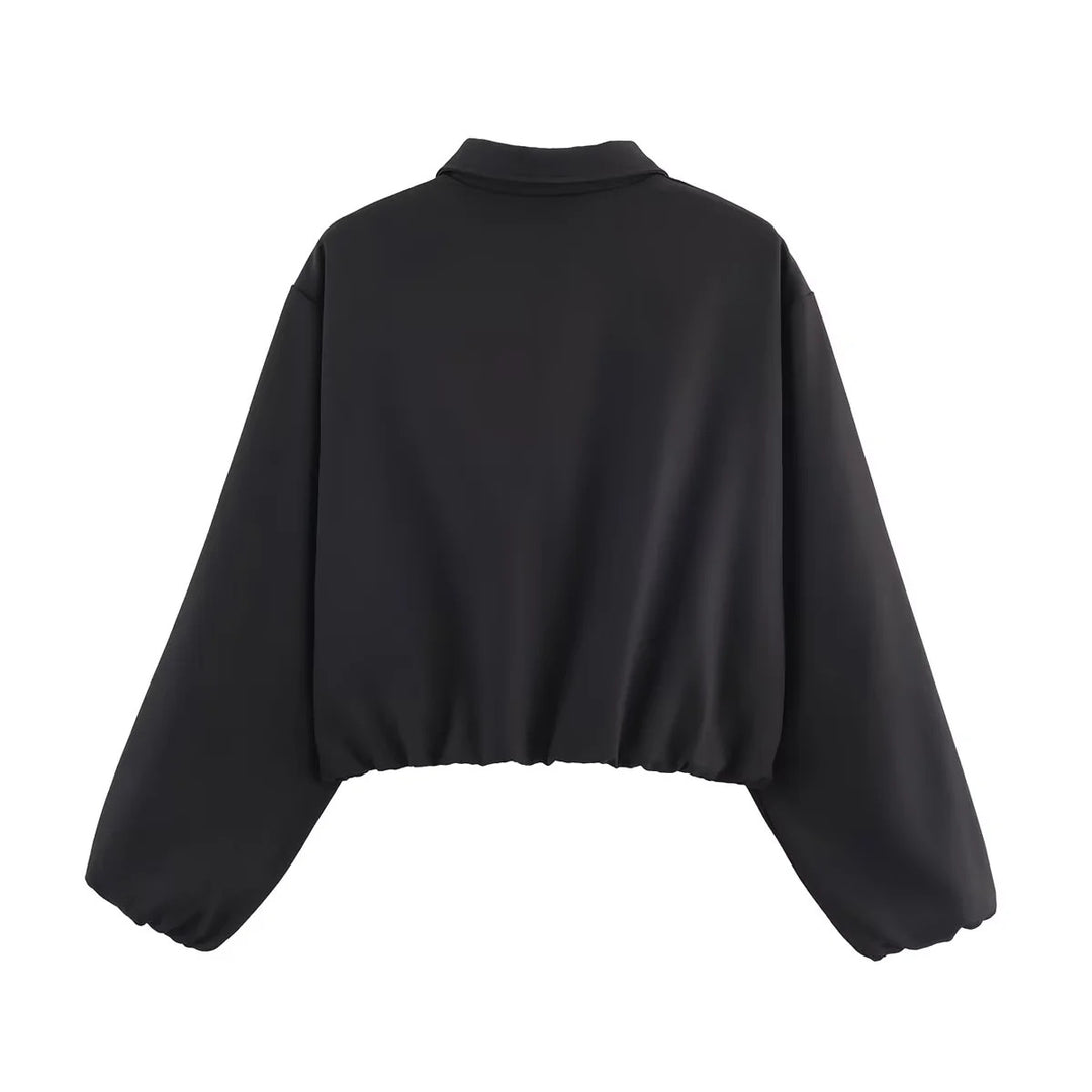 Damen nan cropped Blousonjacke mit Reißverschluss, Hemdkragen, Eingrifftaschen und elastischem Saum Echo Archiv