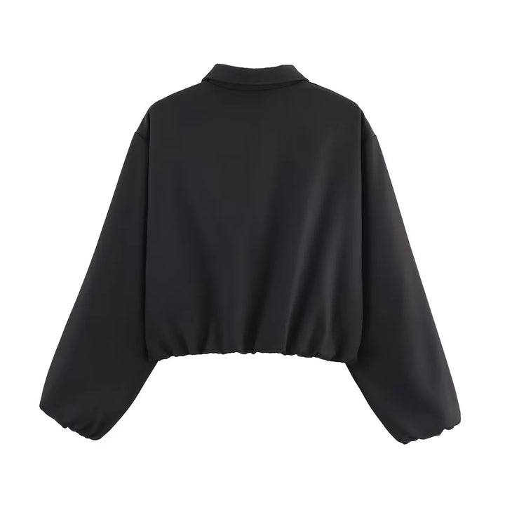 Damen nan cropped Blousonjacke mit Reißverschluss, Hemdkragen, Eingrifftaschen und elastischem Saum Echo Archiv