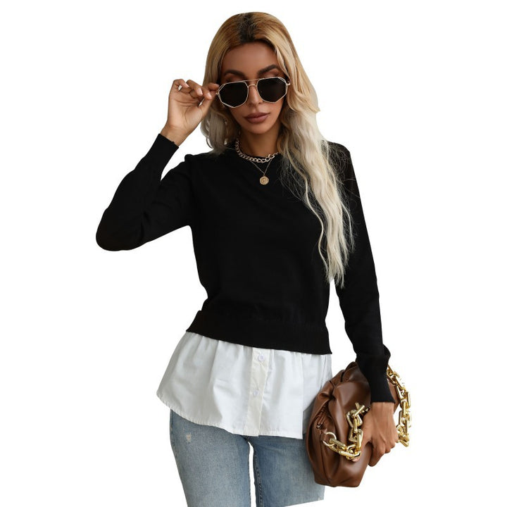Damen Strickpullover mit eingearbeitetem Blusenbesatz und Doppel-Layer-Optik Echoarchiv