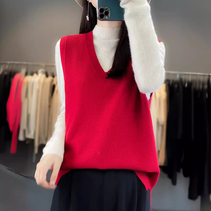 Damen Oversize Strickweste mit tiefem V‑Ausschnitt und feiner Struktur Echoarchiv