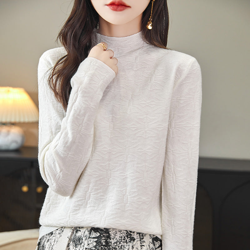 Damen Strukturiertes Feinstrick-Longsleeve mit Stehkragen und kastiger Silhouette Echoarchiv
