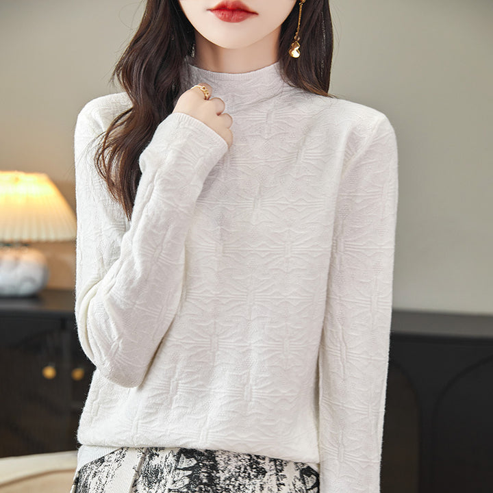 Damen Strukturiertes Feinstrick-Longsleeve mit Stehkragen und kastiger Silhouette Echoarchiv
