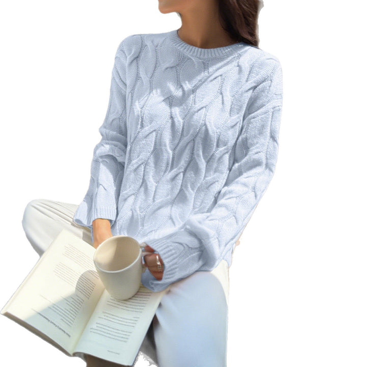 Damen oversized Zopfstrickpullover mit Rundhalsausschnitt und weichem Fall – Mavelle