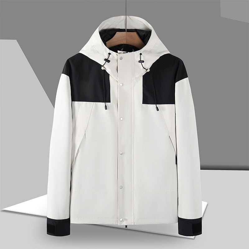 Herren Minimalistische Softshell-Kapuzenjacke mit verdeckter Druckknopfleiste – Taviero