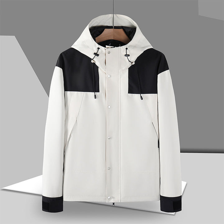 Herren Minimalistische Softshell-Kapuzenjacke mit verdeckter Druckknopfleiste – Taviero