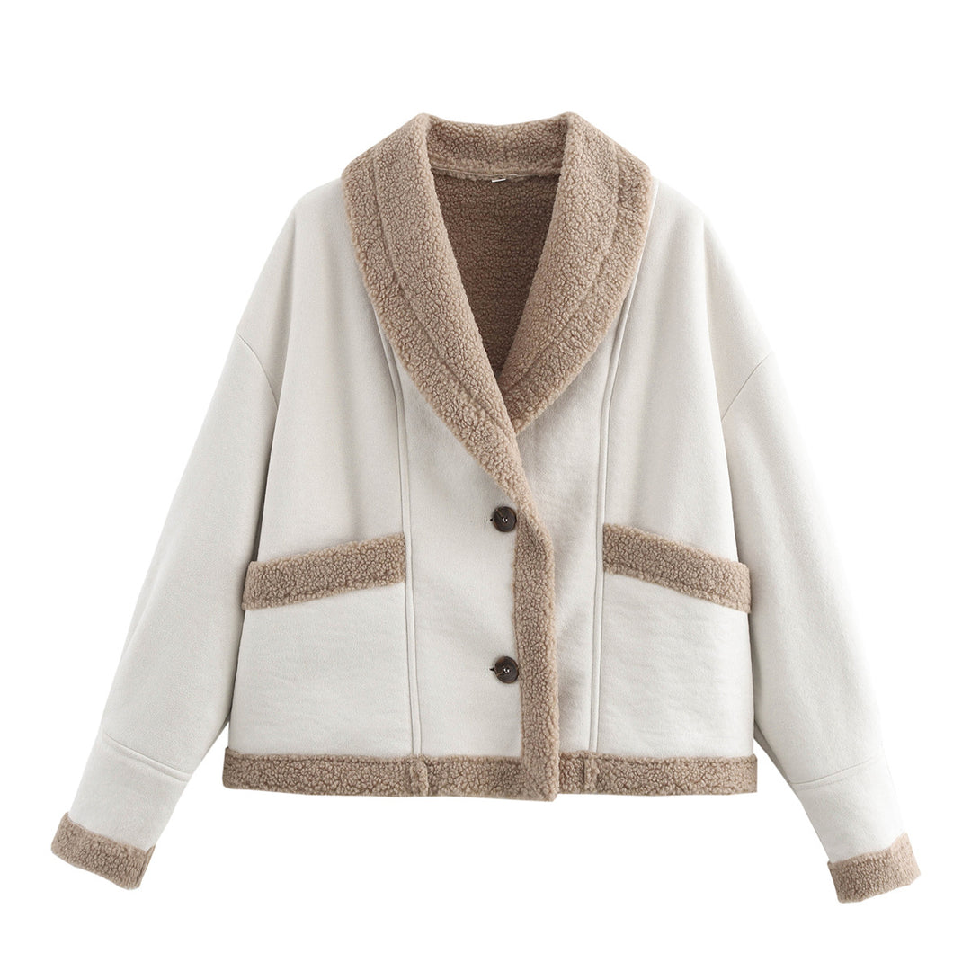 Damen nan boxy Kurzjacke im Aviator Look mit großem Schalkragen und Teddyfutter Echo Archiv