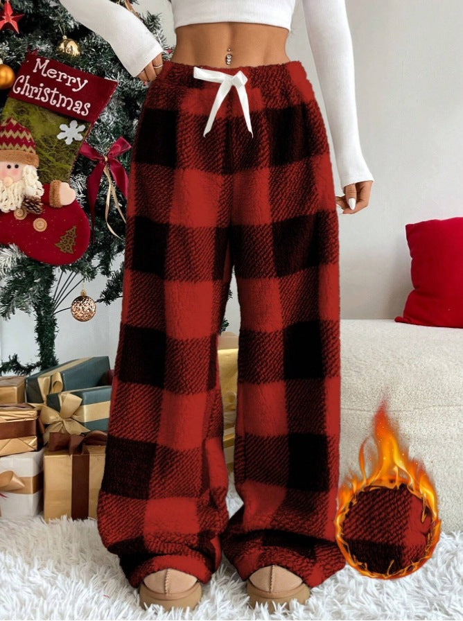 Damen nan kuschelige karierte Fleece-Hose mit Tunnelzugbund und weitem Bein Echo Archiv