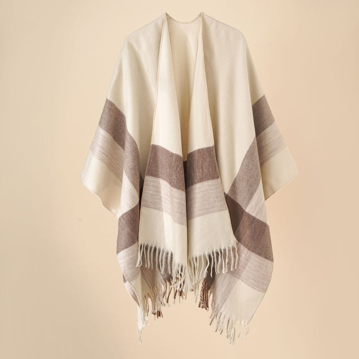 Damen Weichfallender Wollmix-Poncho mit Fransen Echo Archiv