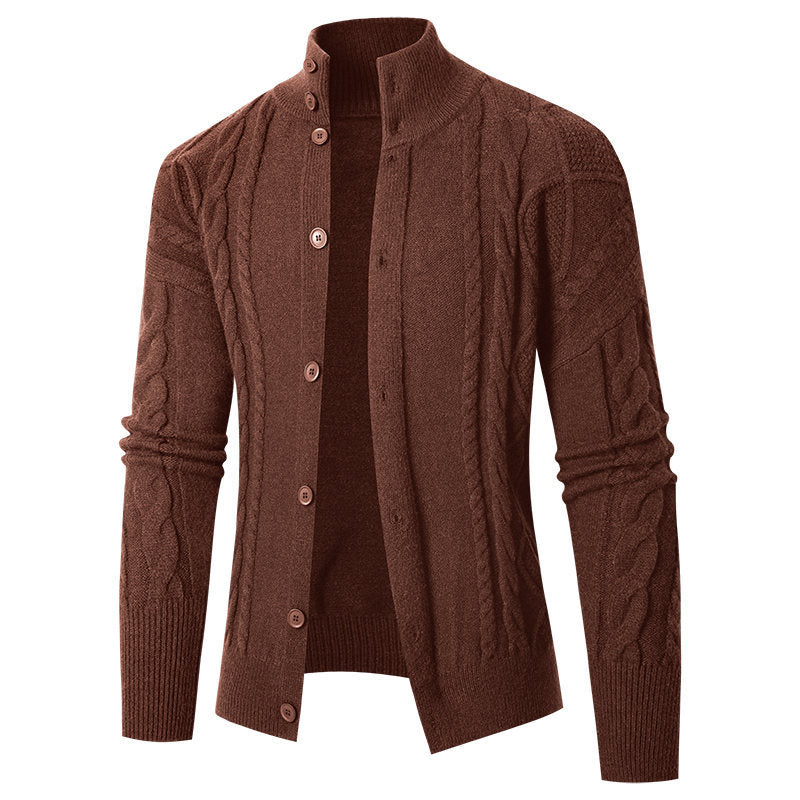 Herren Strickjacke mit klassischem Kabelmuster und hohem Stehkragen Echoarchiv