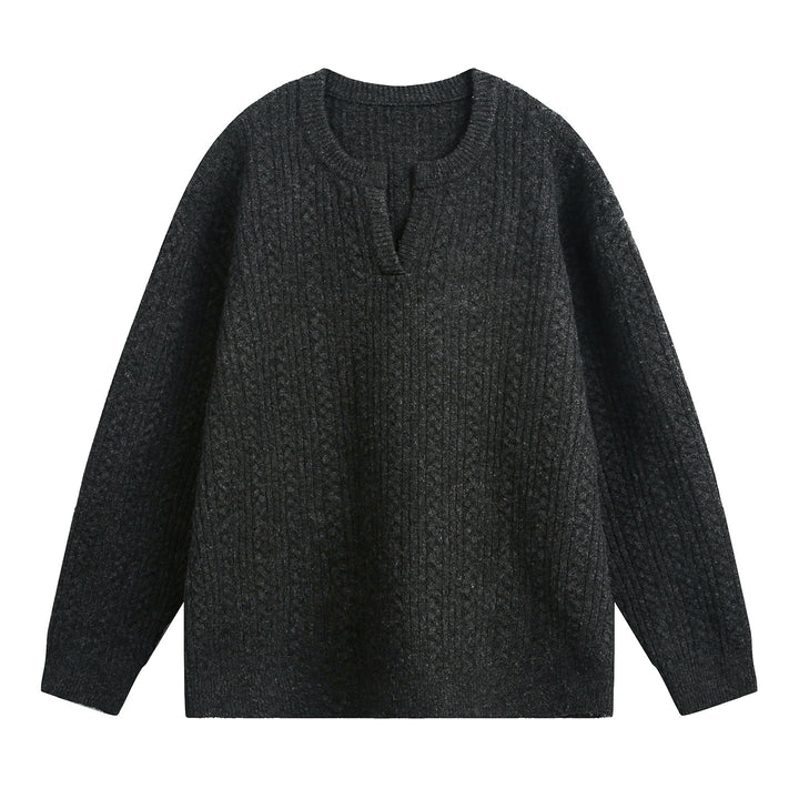 Unisex Relaxed-Fit Strickpullover mit Rundhalsausschnitt und V‑Schlitz Echo Archiv