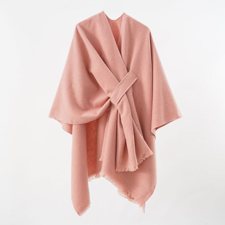 Damen Strickponcho mit geometrischem Blockmuster und Fransen Echo Archiv