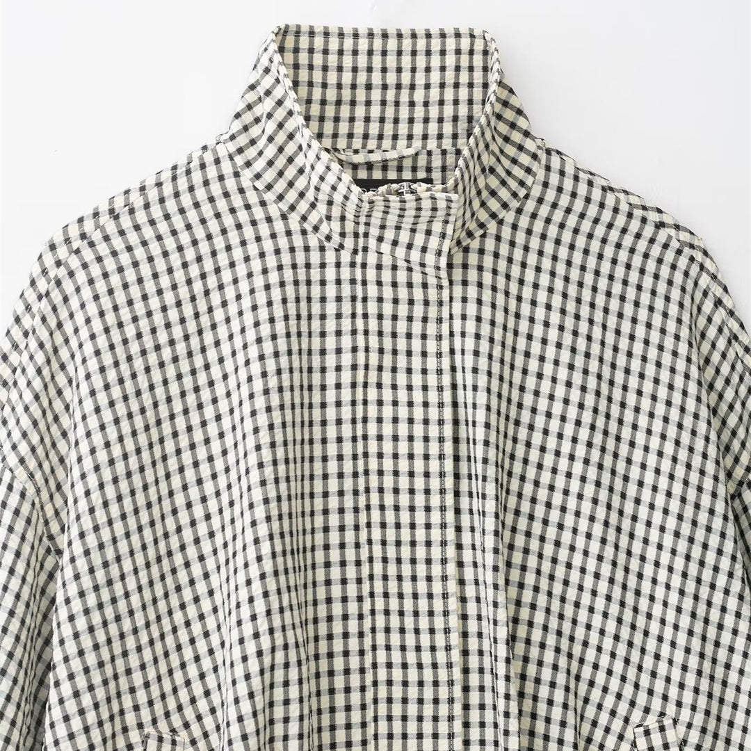 Damen Karierter Cropped-Boxy-Blouson mit Stehkragen und Eingrifftaschen Echo Archiv