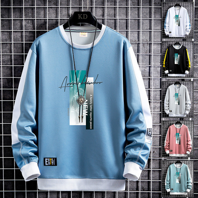 Herren Sportlich‑urbanes Rundhals‑Sweatshirt mit Kontrastärmeln, gerippten Bündchen & frontalem Grafikprint Echoarchiv