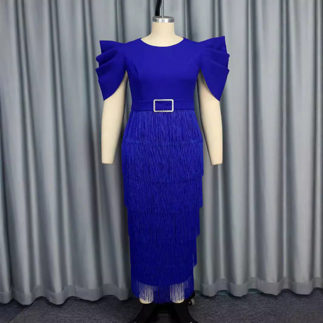 Damen Elegantes Fransen-Maxikleid mit voluminösen Puffärmeln Echo Archiv