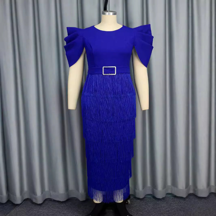Damen Elegantes Fransen-Maxikleid mit voluminösen Puffärmeln Echo Archiv