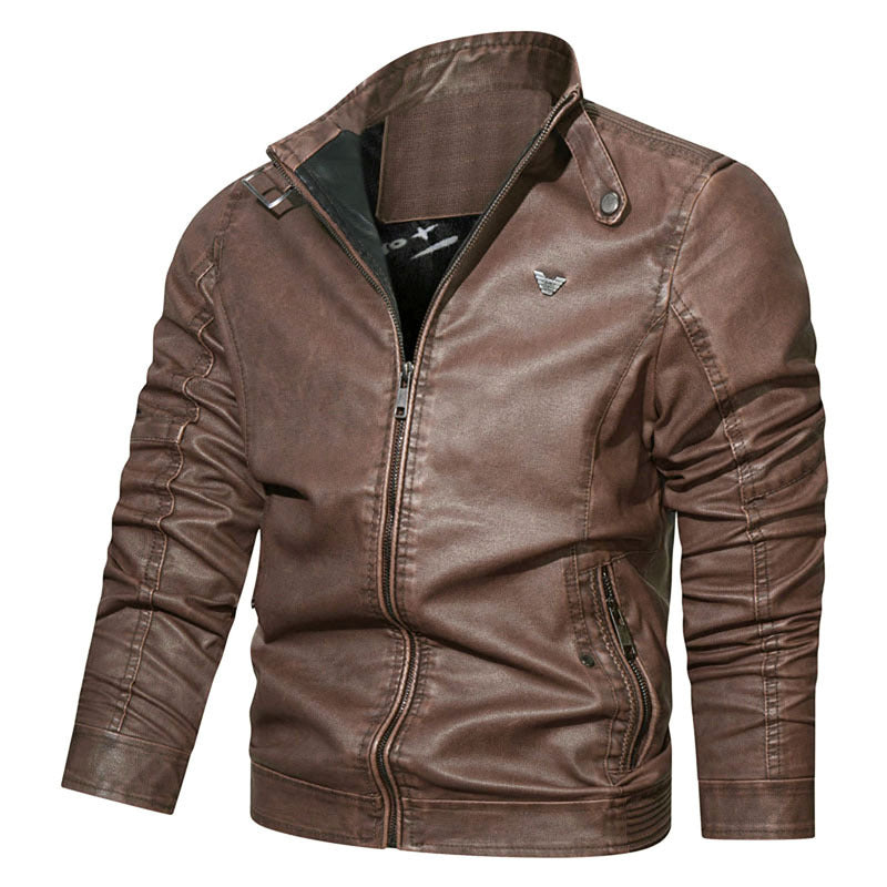 Herren Vintage-Kunstleder-Pilotenblouson mit verstellbarem Stehkragen und Reißverschlusstaschen Echo Archiv