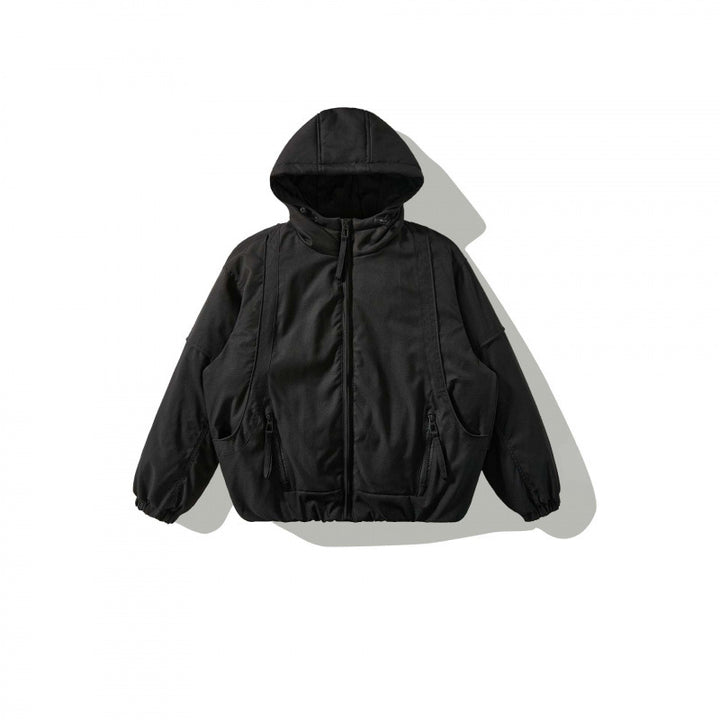 Unisex Oversize Stepp-Bomberjacke mit hoher Kapuze, geformten Pattentaschen und elastischem Saum Echo Archiv